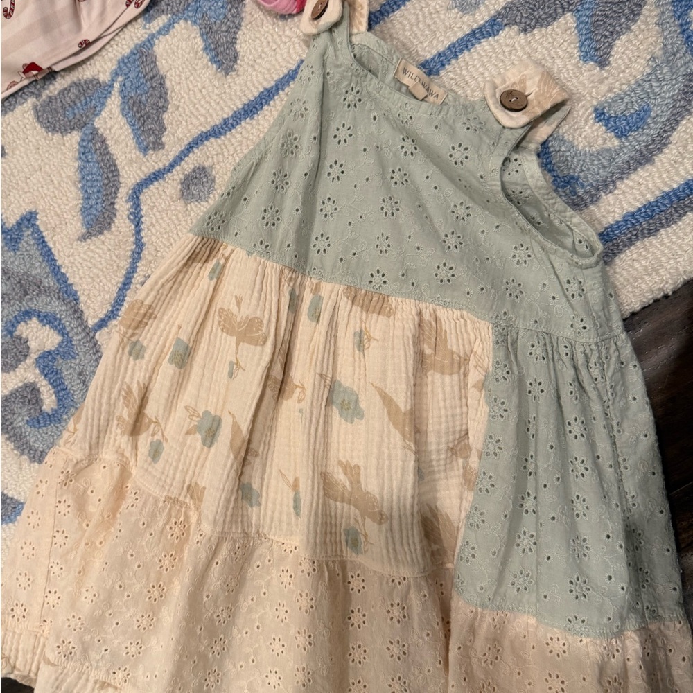 Charming Wild Wawa 4T Kids Dress in Cream and Green